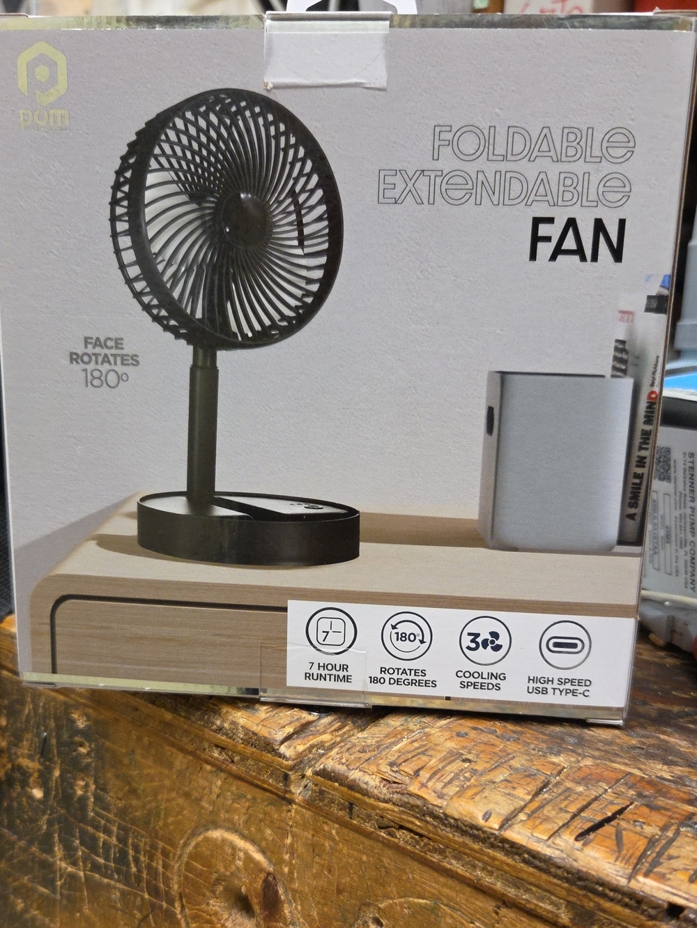 Foldable Extendable Black Portable Fan - Compact USB Rechargeable